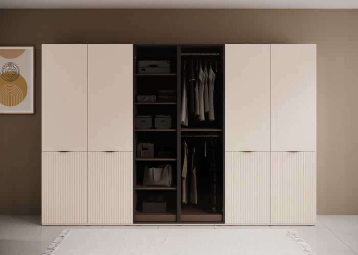 Meubella - Kledingkast Shelton - Beige - 303 cm - Met glas