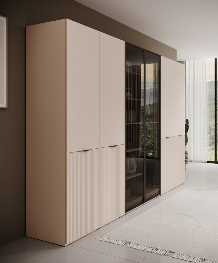 Meubella - Kledingkast Shelton - Beige - 303 cm - Met glas