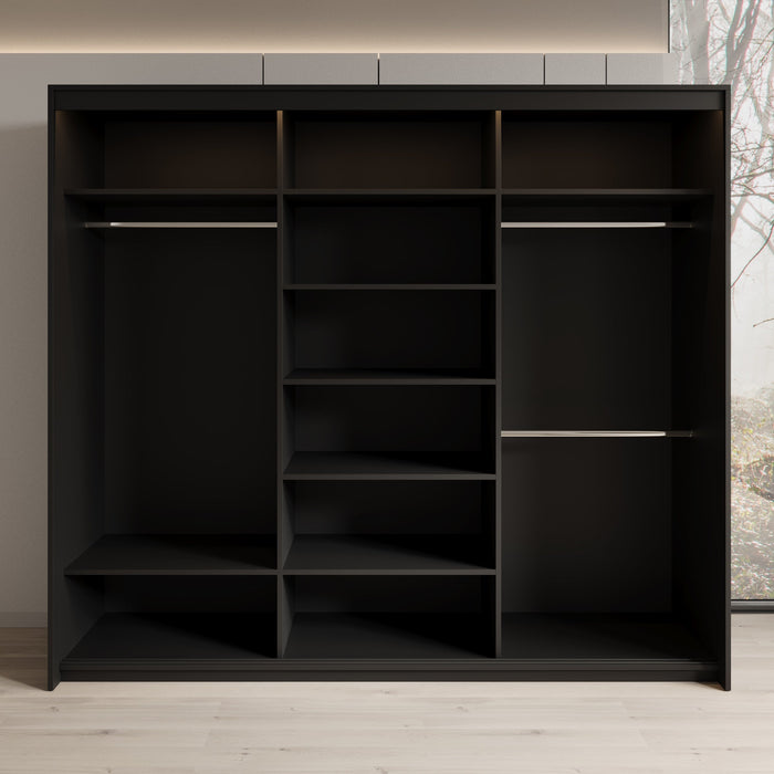 Meubella - Kledingkast Timoteo - Zwart - 250 cm - Met spiegel