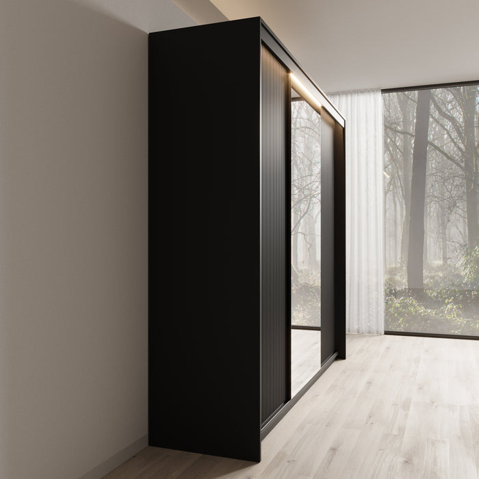 Meubella - Kledingkast Timoteo - Zwart - 250 cm - Met spiegel