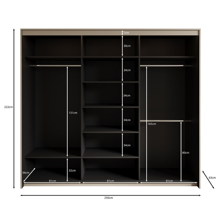 Meubella - Kledingkast Timoteo - Zwart - 250 cm - Met spiegel