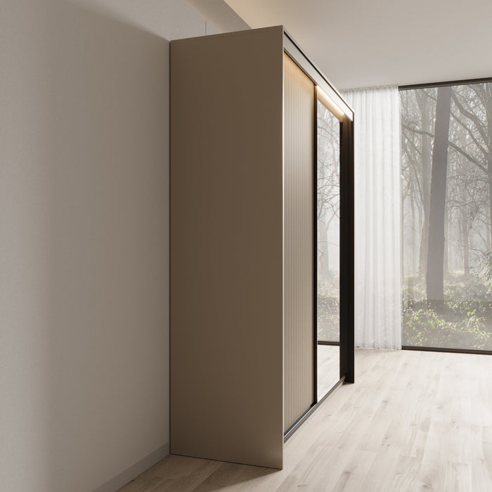 Meubella - Kledingkast Timoteo - Beige - 200 cm - Met spiegel