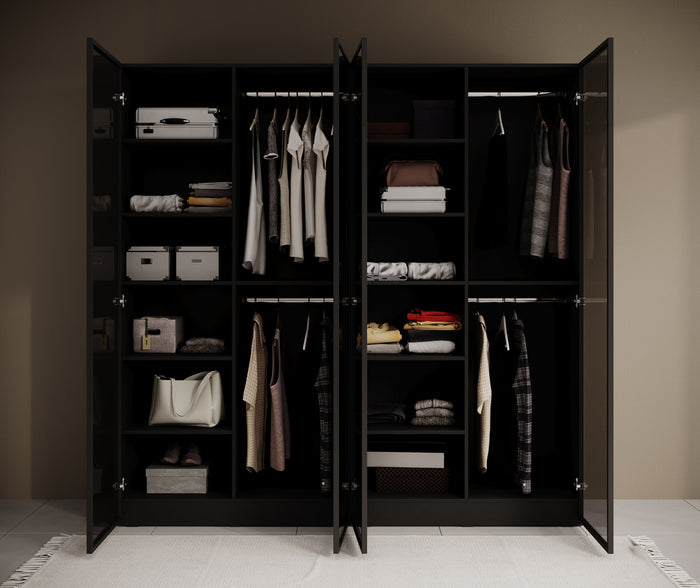 Meubella - Kledingkast Shelton - Zwart 1 - 202 cm - Met glas