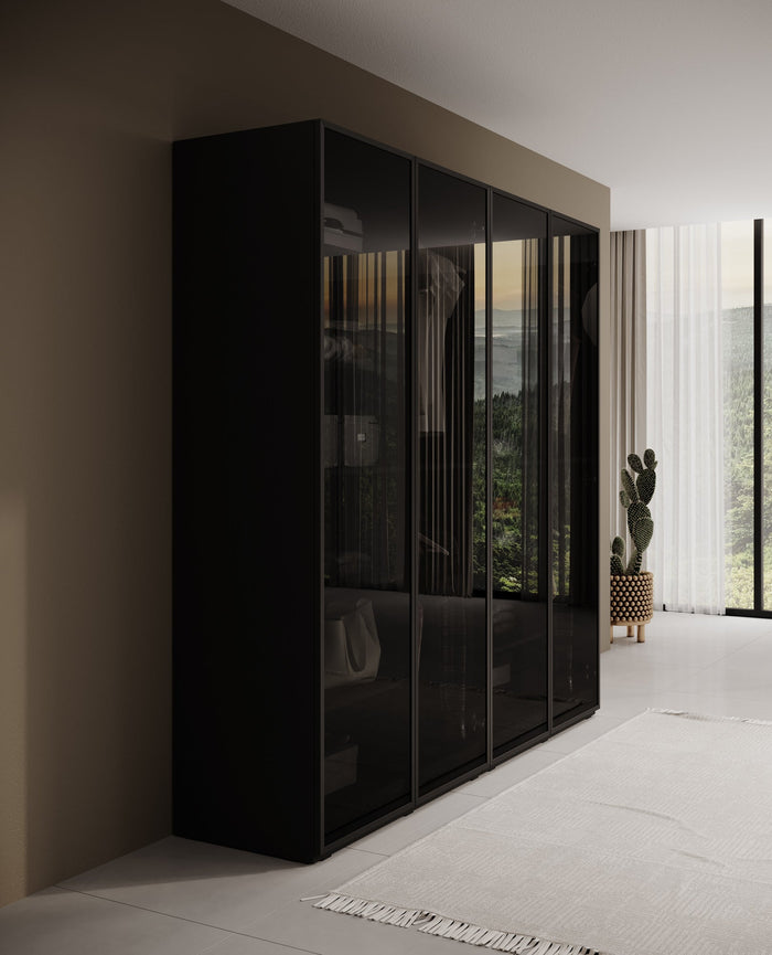 Meubella - Kledingkast Shelton - Zwart 1 - 202 cm - Met glas