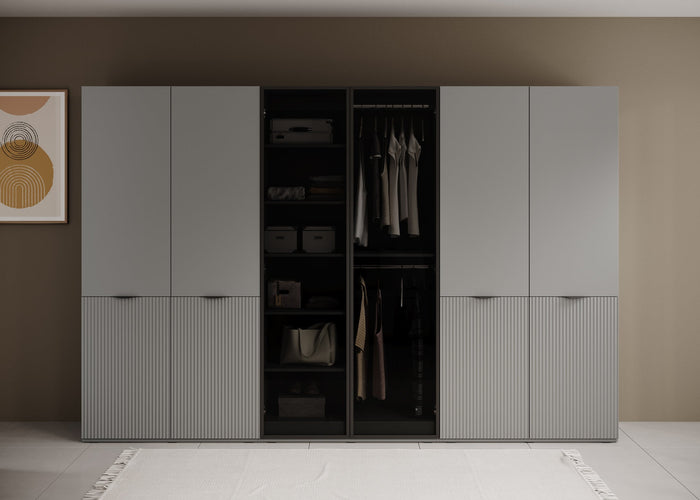 Meubella - Kledingkast Shelton - Grijs - 303 cm - Met glas