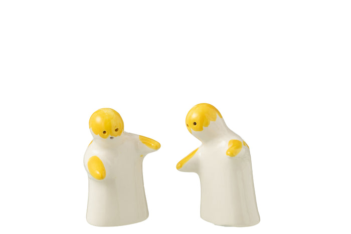 J-Line peper- & zoutstellen Granada - keramiek - wit|geel