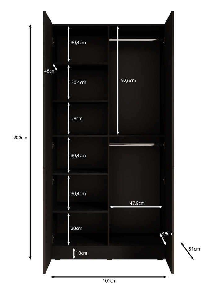 Meubella - Kledingkast Shelton - Zwart 2 - 101 cm