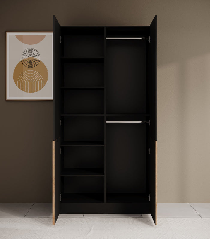 Meubella - Kledingkast Shelton - Zwart 1 - 101 cm