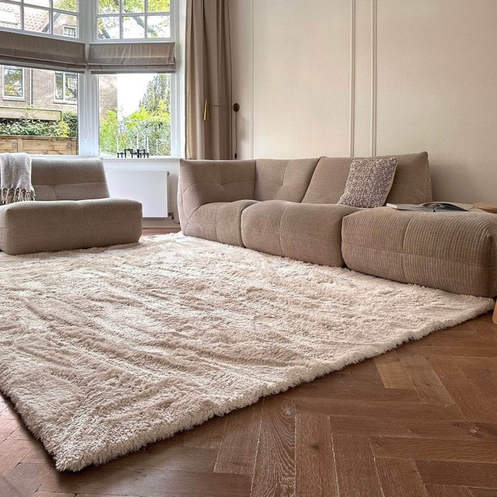 Hoogpolig vloerkleed Odelia beige|wit - Interieur05 - 150 x 80 cm