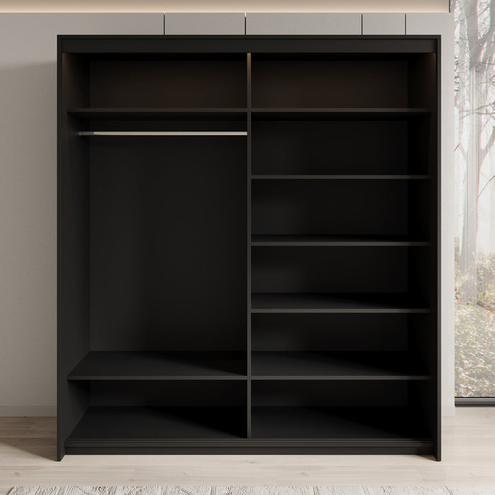 Meubella - Kledingkast Timoteo - Zwart - 200 cm - Met spiegel