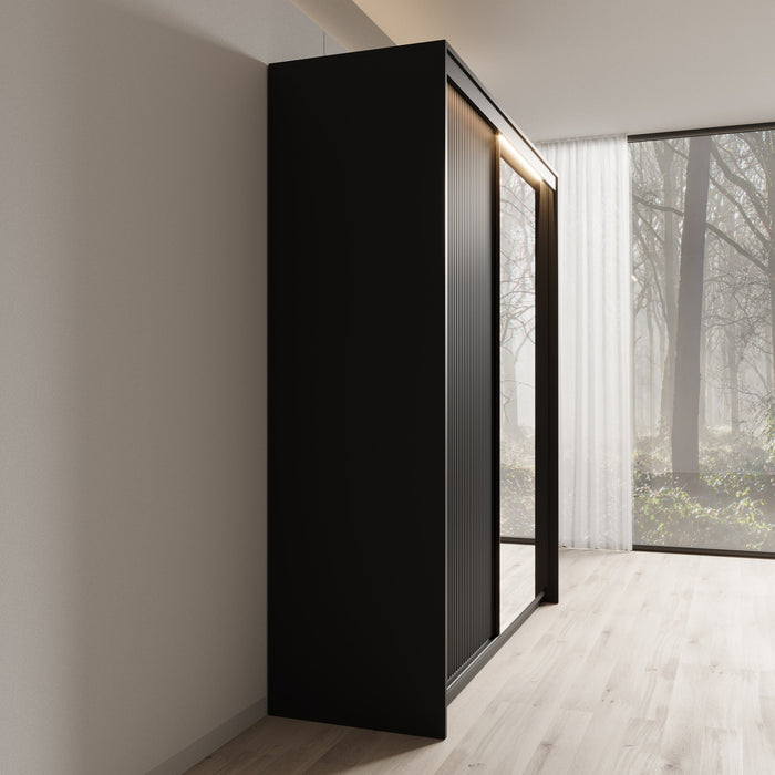 Meubella - Kledingkast Timoteo - Zwart - 200 cm - Met spiegel