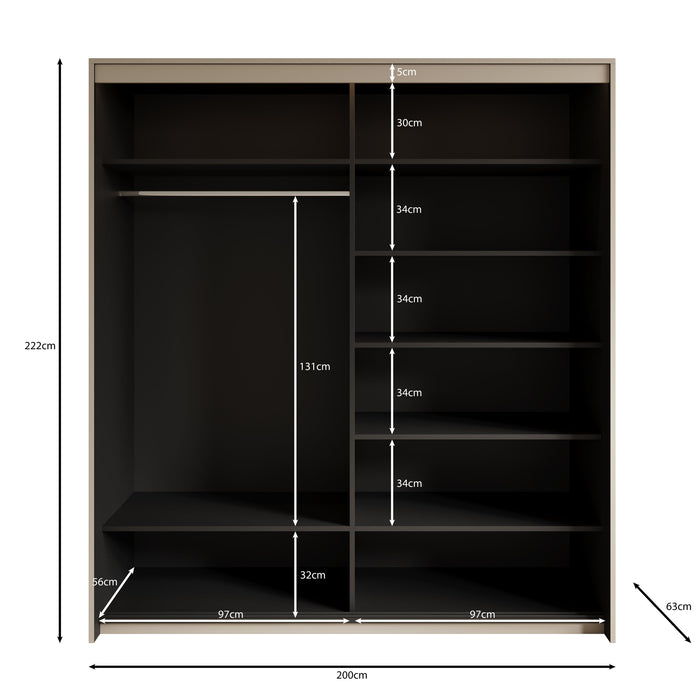 Meubella - Kledingkast Timoteo - Zwart - 200 cm - Met spiegel