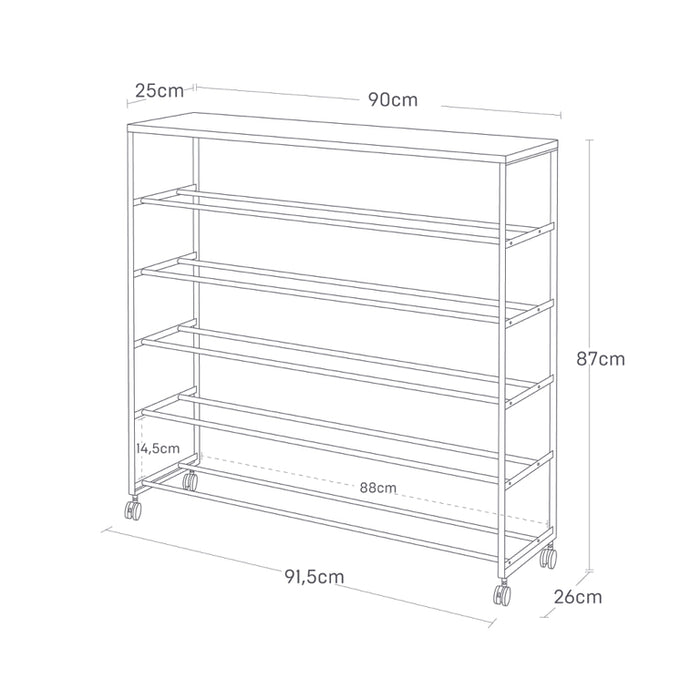 Yamazaki Tower Schoenenrek op wielen 5-laags - Zwart