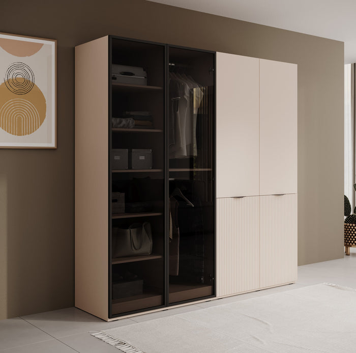 Meubella - Kledingkast Shelton - Beige - 202 cm - Met glas