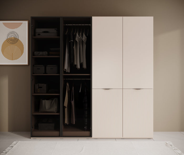 Meubella - Kledingkast Shelton - Beige - 202 cm - Met glas