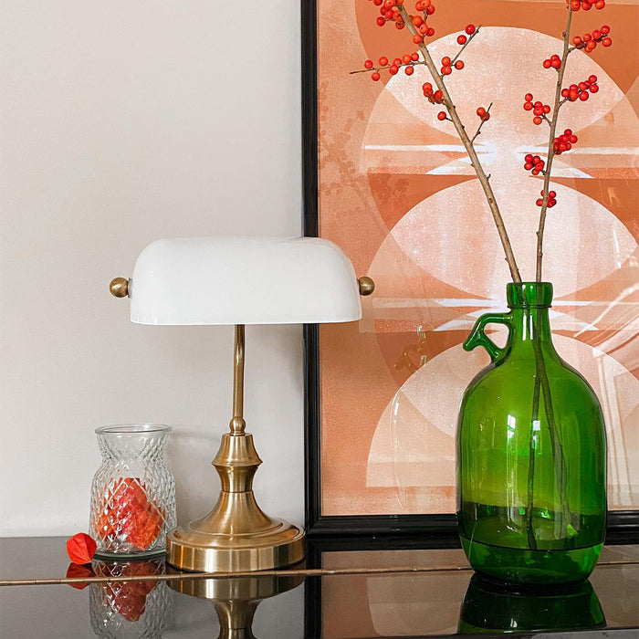 QAZQA Klassieke notarislamp goud met opaal glas - Banker