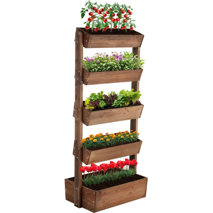 tectake® Plantenbak Flora, gelakt hout, met plantenfolie - Bruin