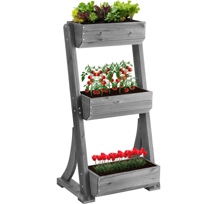 tectake® Plantenbak Flora, gelakt hout, met plantenfolie - Grijs