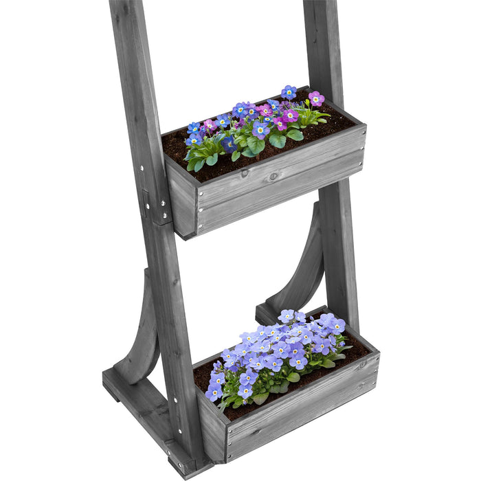 tectake® Plantenbak Flora, gelakt hout, met plantenfolie - Grijs