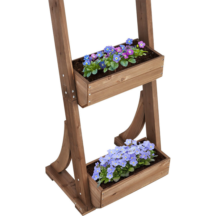 tectake® Plantenbak Flora, gelakt hout, met plantenfolie - Bruin