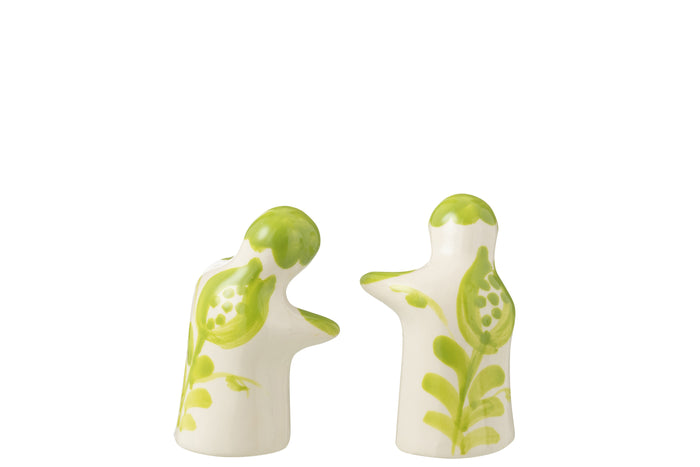 J-Line peper- & zoutstellen Granada - keramiek - wit|groen