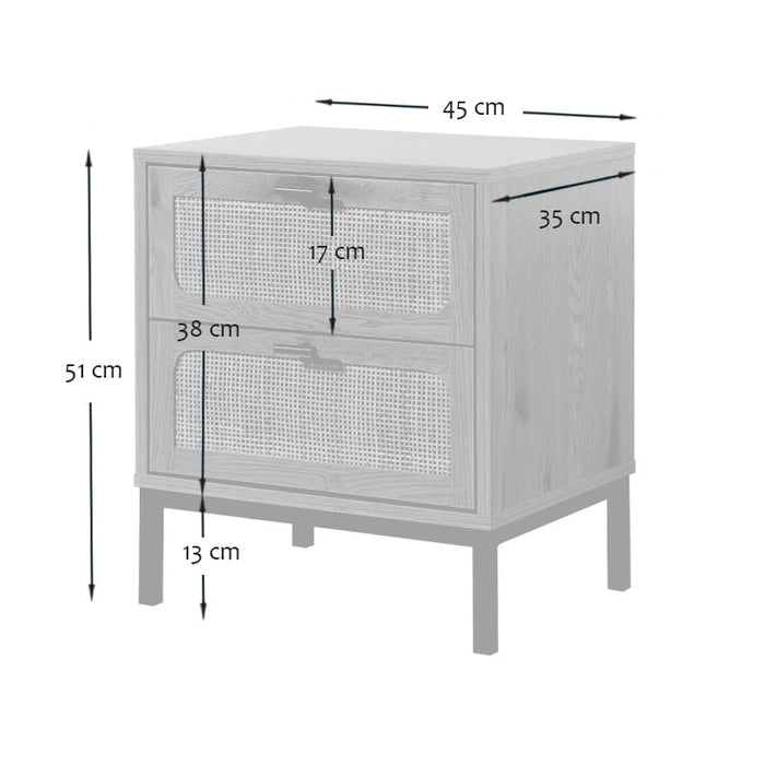 Calicosy - Nachtkastje Jaya - Met 2 rieten lades