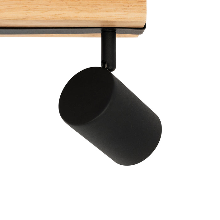 QAZQA Plafondlamp zwart met hout 2-lichts verstelbaar rechthoekig -