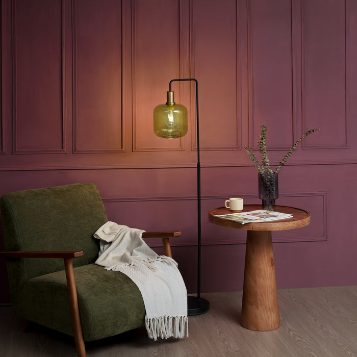 QAZQA Hotel Chique vloerlamp zwart en goud met groen glas - Zuzanna