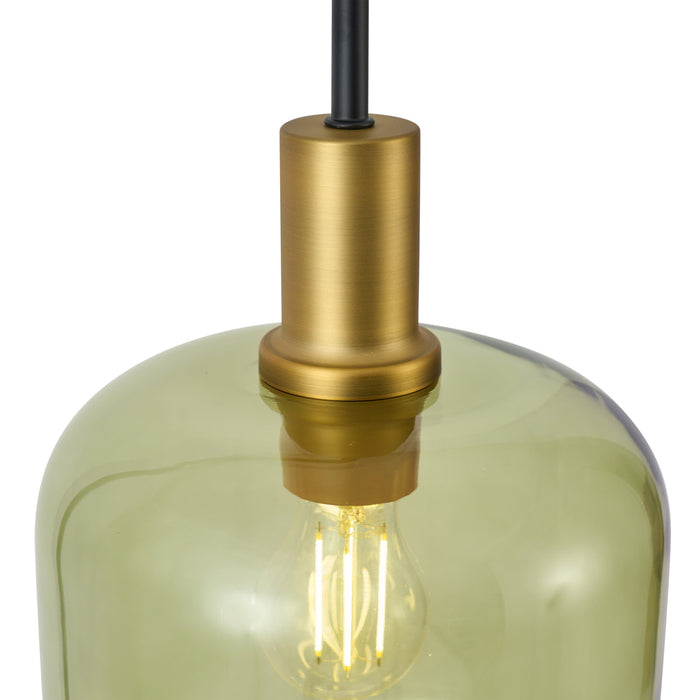 QAZQA Hotel Chique hanglamp zwart met goud en groen glas 3-lichts -