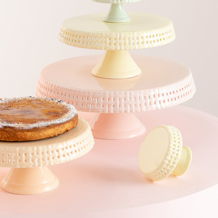 J-Line bord Cake bord - taartplateau - keramiek - lichtgeel - large