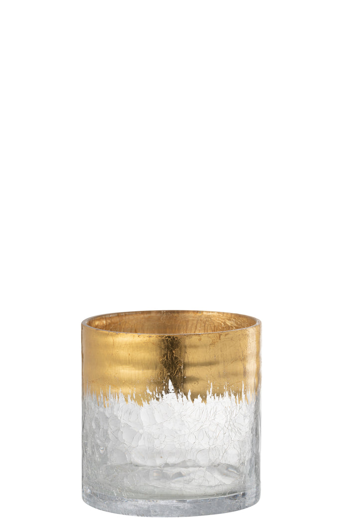 J-Line windlicht crackle - glas - transparant|goud - medium
