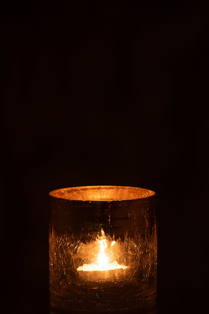 J-Line windlicht crackle - glas - transparant|goud - medium