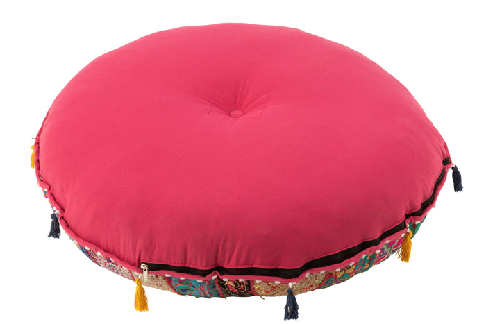 J-Line poef rond plat patronen + kwasten - katoen - roze