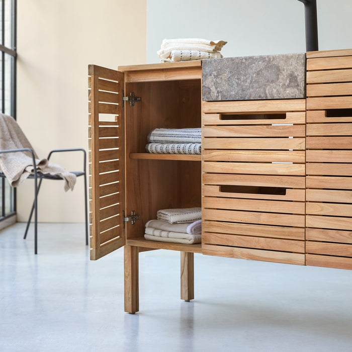 Tikamoon - Slats - Massief teakhouten en marmeren badkamermeubel 125 …