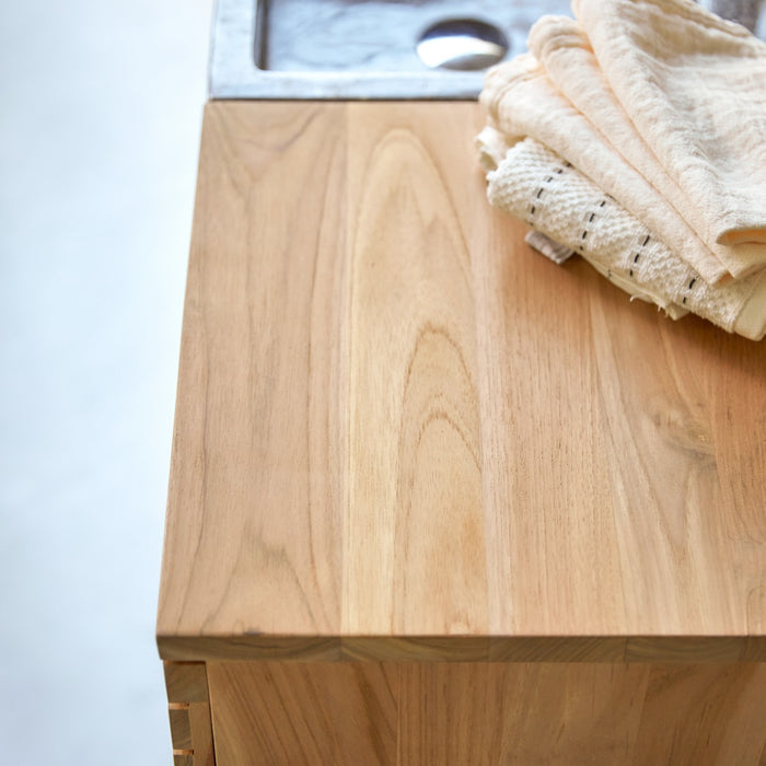 Tikamoon - Slats - Massief teakhouten en marmeren badkamermeubel 125 …