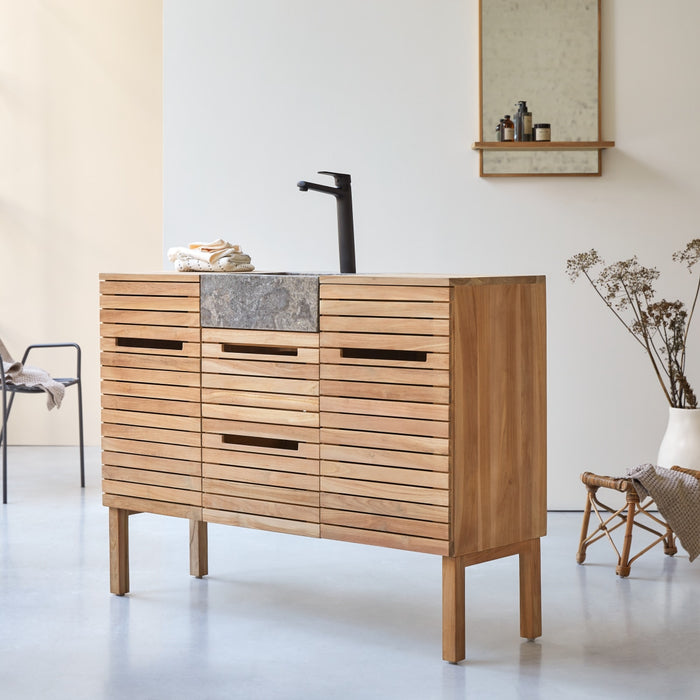 Tikamoon - Slats - Massief teakhouten en marmeren badkamermeubel 125 …