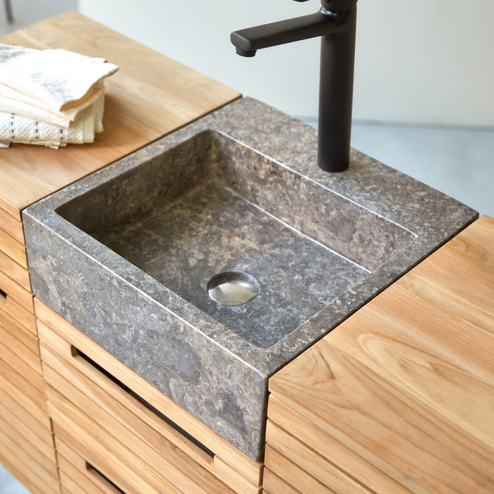 Tikamoon - Slats - Massief teakhouten en marmeren badkamermeubel 125 …