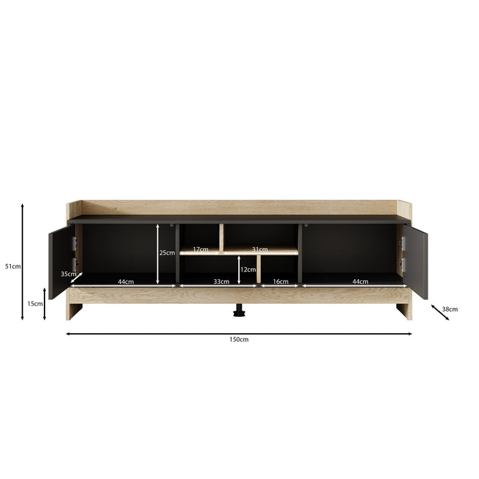 Meubella - TV-Meubel Benz - Zwart - 150 cm