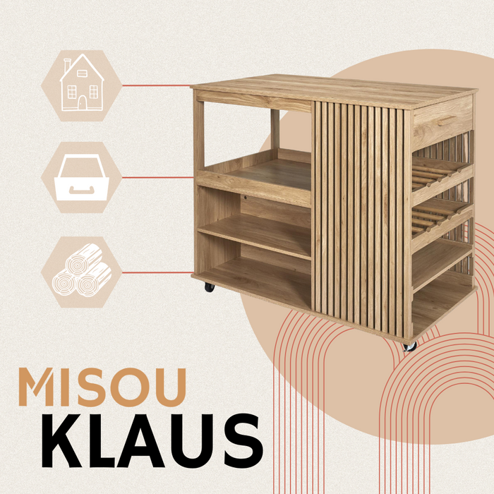MISOU Klaus Keukeneiland met Lades Opbergkast op Wieltjes Werkblad...