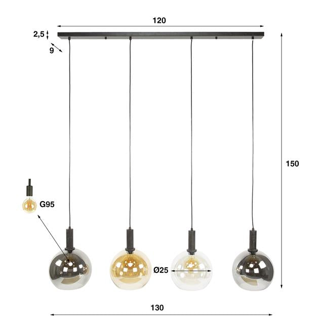 Giga Meubel - Hanglamp 4-lichts - 135x25x150cm - Sfera