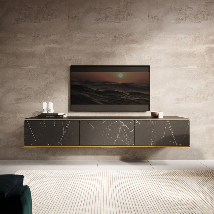 Meubella - TV-Meubel Orleans - Zwart marmerlook - 175 cm