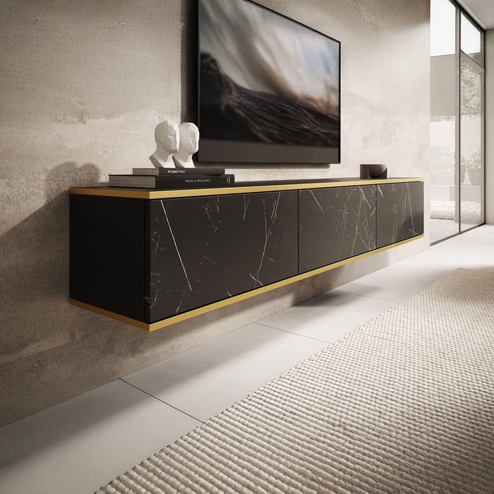 Meubella - TV-Meubel Orleans - Zwart marmerlook - 175 cm