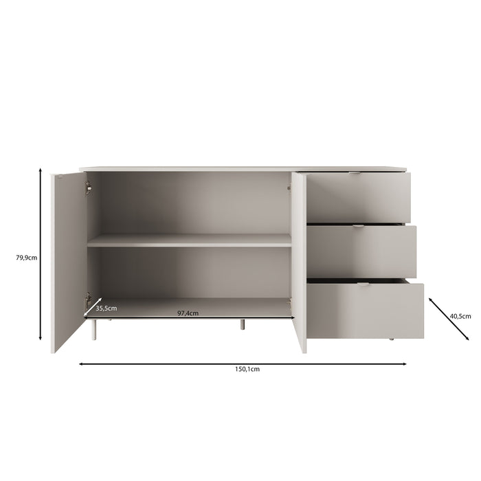 Meubella - Dressoir Malvare - Wit - 150 cm - Met lades