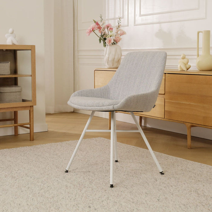 Nolon Noa-Isa Eetkamerstoel Beige Gemêleerd - Stof - Wit Onderstel