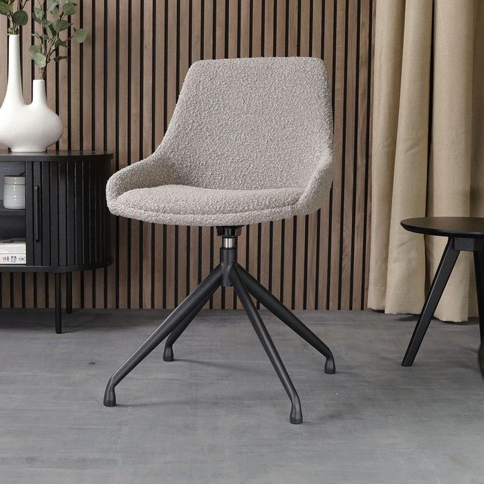 Nolon Nola-Isa Eetkamerstoel Bouclé Taupe - Draaibaar Zwart Onderstel