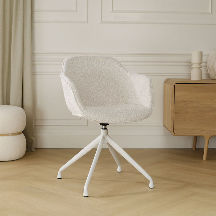 Nolon Nola-Mare Draaibare Eetkamerstoel Bouclé Beige - Witte Poten