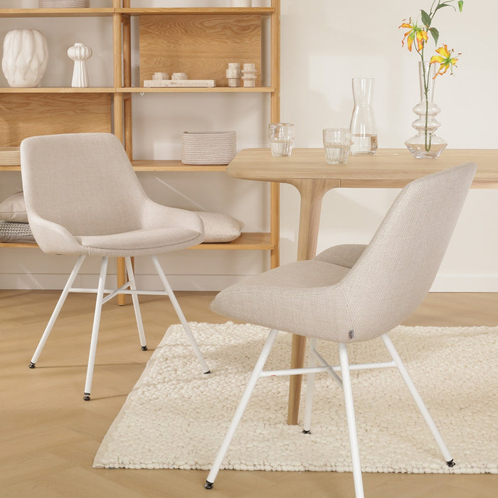 Nolon Noa-Isa Eetkamerstoel Beige - Stof - Wit Onderstel