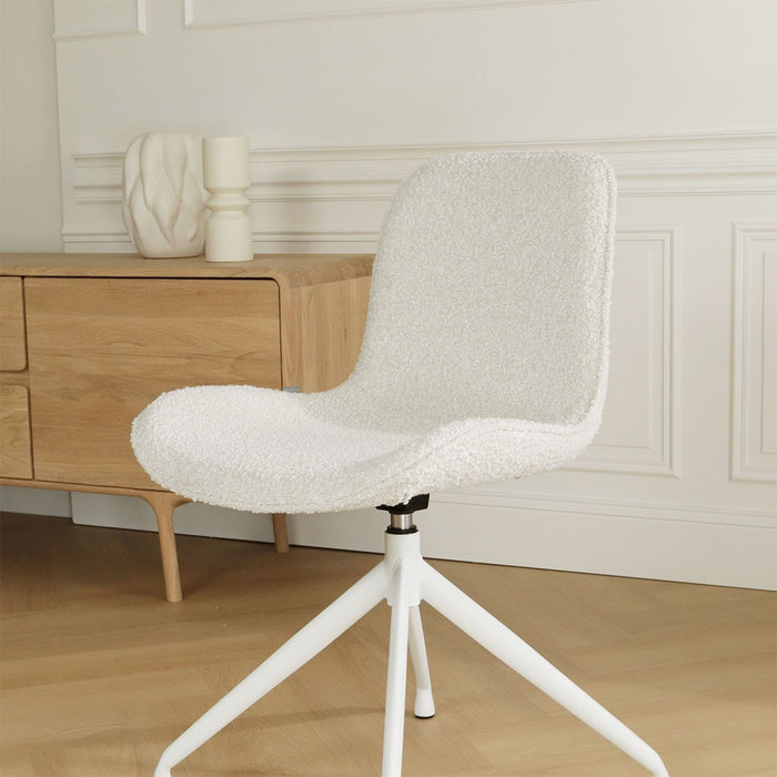 Nolon Nola-Fé Eetkamerstoel Bouclé Beige - Draaibaar Wit Onderstel