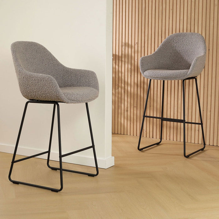 Nolon Nino-Mae Barkruk Bouclé Taupe - met Armleuning - Zwart - 75 cm