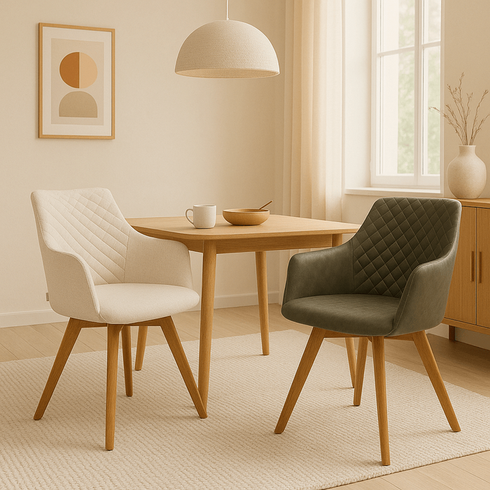 Draaistoel met armleuningen Coco creme en eik Kare Design